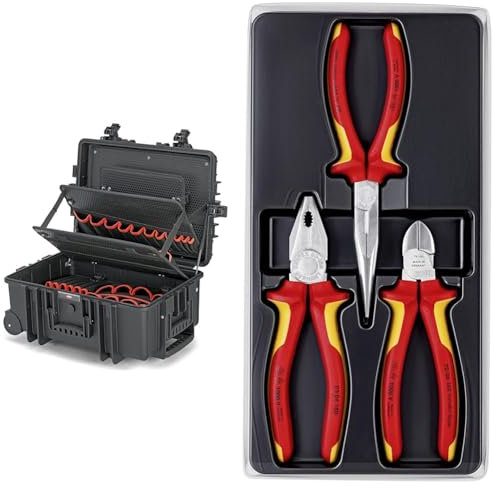 KNIPEX 00 21 37 LE Werkzeugkoffer Robust45 Move Werkzeug-Trolley | Rollkoffer leer & Elektro-Paket, 3-teilig, 160 bis 200 mm, VDE, Grundausstattung für unterwegs, Zangenset, Werkzeugset, 00 20 12