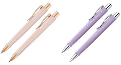 Faber-Castell 205092 - Kugelschreiber Poly Ball pale rose & 205090 - Kugelschreiber Poly Ball sweet lilac, 2 Stück, mit auswechselbarer XB Mine, dokumentenecht, 1 stück