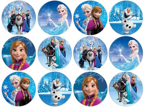24 x Anna and Elsa Frozen Discs 4.4cm Cupcake Toppers (NOT PRE Cut)