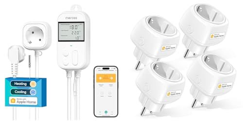 Meross Smart Thermostat Steckdose für HomeKit Digital WLAN Temperaturregler & Mini WLAN Steckdose 4er Pack Funktioniert mit Apple HomeKit