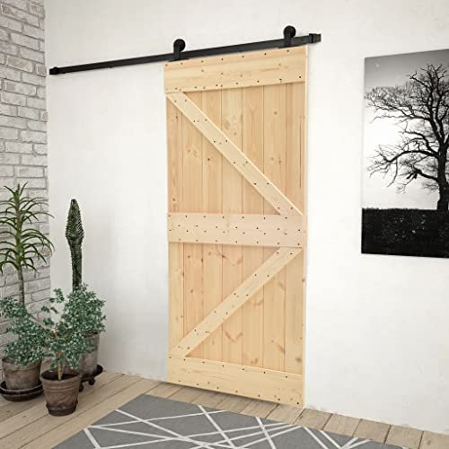 Baziroo Schiebetür mit Beschlag Schwarz 100x210x3,6 cm Massives Kiefernholz und Stahl Holztüren Zimmertür Wohnzimmertuer Schiebetüren Innen Slide Door Schwebetüren Schiebetor Wood Door