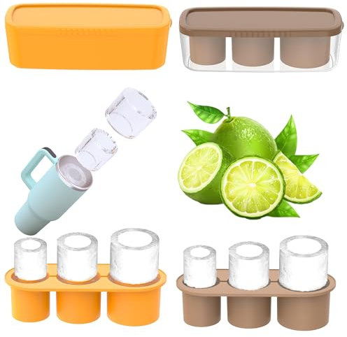 Eiswürfelform für Stanley-Becher, Silikon-Ring-Eisbereiter mit Deckel für Gefrierschrank, 850 ml, 1134 ml, Eisbecher zum Kühlen von Whiskey, Cocktails, Getränken, Kaffee, BPA-frei, Gelb + Braun, 2