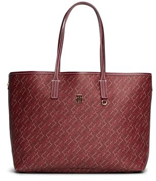 Tommy Hilfiger Damen Monogram Leather Tote with Zipper Pocket Tragetasche, rot
