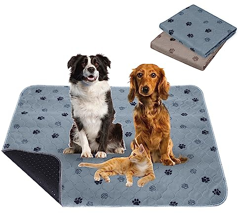 Vehipa Welpenunterlagen Waschbar, 2 Stück 90 x 120 cm, Wiederverwendbar | Hundepfoten-Muster,4-Lagen-Aufbau mit TPU-Sperrschicht, Saugfähig und Rutschhemmend; für Hunde, Katzen und Kaninchen