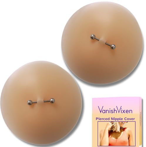 VanishVixen Silikon-Nippelabdeckung mit Piercing, wasserdicht, wiederverwendbar, mit falschem Piercing, sexy Erwachsenen-Streich, Elfenbeinfarbene Seide, 8 cm