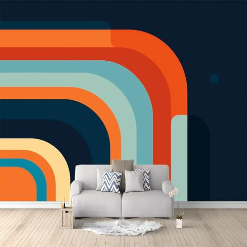3D Photo Murale Rayures Géométriques Minimalistes Papier Peint Personnalisé, pour Salon et Chambre Orange Murales, Fresque Home Decor 250 x 175 cm (W x H) Peinture Murale