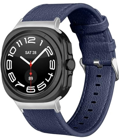 SMYAOSI Cuir Bracelet Compatible avec Samsung Galaxy Watch 7 Ultra 47mm Band, Bracelet en Cuir Véritable pour Galaxy Watch7 Ultra 47MM Smartwatch Bracelets Cuir pour Hommes et Femmes (Bleu)