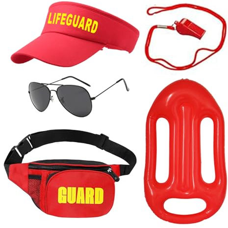 5 Stück Rettungsschwimmer Kostüm Set, Lifeguard Fasching Kostüm Herren Damen mit Rot Rettungshilfe, Baywatch Kostüm Zubehör für Mottoparty (Stil 2)