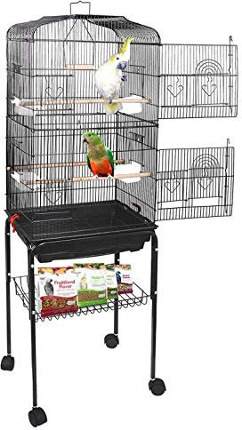 Vogelkäfig,Vogelvoliere,Voliere,Vogelhaus,Papageienkäfig,Tierkäfig,Käfig,Sittichkäfig,Vogel,mit Holzstangen,Nagerkäfig,klein Metall Vogelvoliere,mit Rollen & Ablage(46 * 35.3 * 150.6cm)