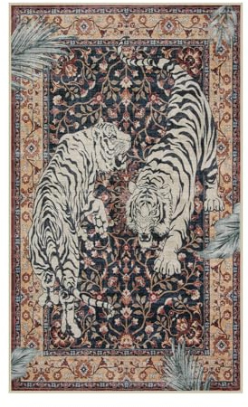 Moynesa Teppich mit Tigermotiv, 91 x 152 cm, rutschfester Vintage-Teppich für Wohnzimmer, ultradünn, Boho, schmutzabweisend, Küchen-Überwurfmatte für Eingang, Nachttisch, Dunkelrot (Puce Red)