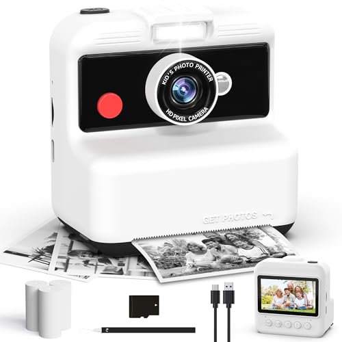 CAMCLID Camara Fotos Infantil Instantanea, 3,0 Pulgada Camara Fotos Niños, 48MP/2,5K UHD Cámara Instantánea con Tarjeta de 32 GB, Regalo para Niñas y Niños de 3 4 5 6 7 8 9 10 11 Años (Blanco)