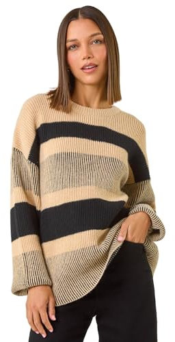 Roman Originals Soft Knit Blouson Jumper for Women UK - Ladies Everyday Autumn Winter Crew Neckline Comfy Soft Evening Vacation Work Party Night Out - Camel - Size 14