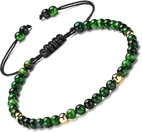 Apocalyptic-K Tigerauge-Armband&18K Gold |4-6MM | 6.7-9.3 IN | ,Damen Armband &18K Gold, | Einstellbar (Grüner Tigerauge,4MM)