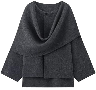 Wyeysyt Damen Crop Knit Schal Mantel High Low Langarm Knit Cardigan mit nicht abnehmbarem Schal