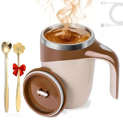 Vgvgaj Automatic Magnetic Stirring Coffee Mug Stainless Steel se-lf Stirring Coffee Mug with Lid Magnetic Coffee Stirrer Mug for Milk se-lf Stirring Coffee Mug with Lid and Spoon for Home, Offices