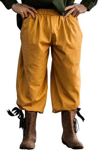 Leonardo Carbone® Herren Hose Kniebundhose Vincent | Gummizug Bund | Praktische Taschen | Karneval, Halloween, Cosplay, LARP, Mittelalter, Knickerbocker, Baumwolle | 100% Baumwolle Honig 3XL