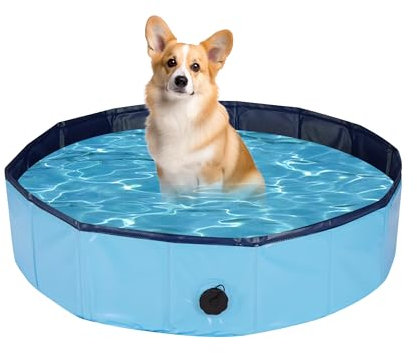 Rinling Piscina para perros, 120 x 30 cm, plegable, antideslizante, piscina (azul L)