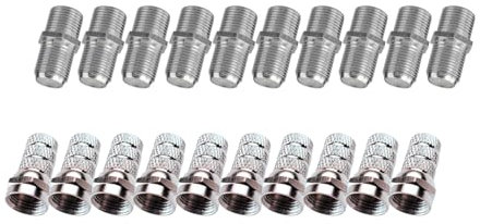 CABLEPELADO - Pack de 20 Conectores y Adaptadores Coaxiales Tipo F (10 Macho + 10 Hembra) para Cable de Antena de TV – Empalme Tipo F Hembra - Montaje Roscado, Alta Compatibilidad y Durabilidad