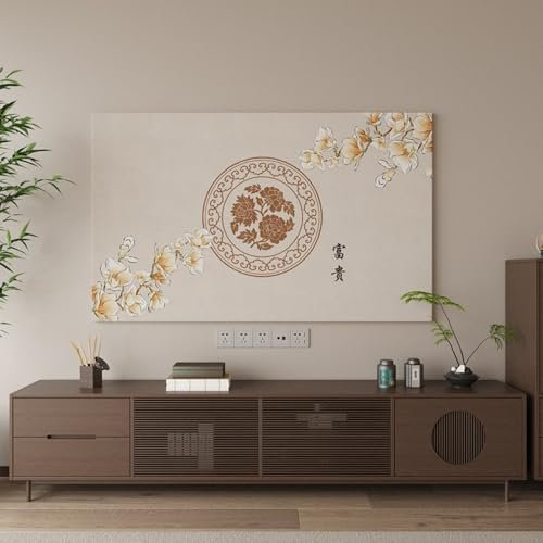 JANEMUA Indoor Sun/dust Protection TV Cover, TV Dust Cover Desktop, Modern Chinese Style TV Screen Protector for Hanging/Curved/Desktop TV-C||100inch