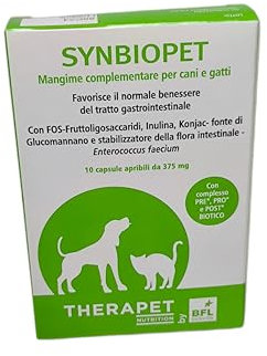 BIO4LIFE | Synbiopet 10 capsule da 375 mg, mangime complementare per cani e gatti che favorisce il normale benessere del tratto gastrointestinale