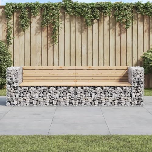 Xichuzi Gartenbank aus Gabionen 244x71x65,5 cm Massivholz Kiefer, Terrassenmöbel, Wetterfeste Bank, Outdoor Bank, Parkbank, Garten Banken, Deko Bank, Gartenmöbel - 3196239