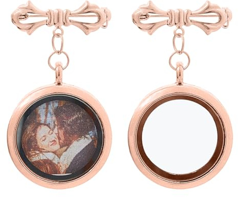 SUPERFINDINGS 2 Stück Brautstrauß Brosche Memorial Anhänger Bowknot Bouquet Foto Medaillon Charm Roségold Broschen Anstecknadeln Legierung Glas Fotorahmen für Hochzeits Anstecker Blumenstrauß Anhänger