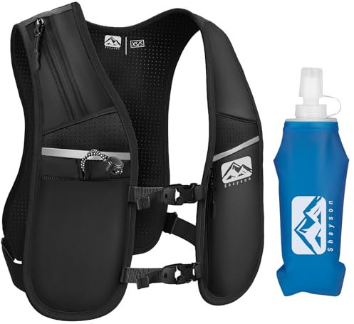 Shayson gilet da corsa per donna e uomo con borraccia da 500 ml inclusa,cinturini pettorali regolabili,traspirante e riflettente,zaino gilet da corsa,Running Vest (XS/S)