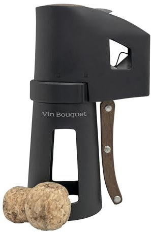 VB VIN BOUQUET FID 1486 Tire-bouchon à champagne noir avec manche en bois, ouvre les bouteilles sans effort, sûr et facile à utiliser