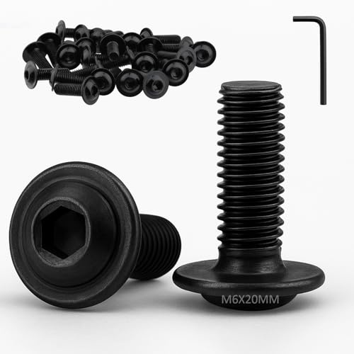 Tornillos M6 negros, 25 unidades, tornillos de cabeza plana, M6 x 20 mm, tornillos de cabeza alomada de acero inoxidable, tornillos de acero inoxidable ISO 7380-2 con llaves hexagonales interiores