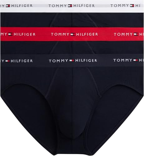 Tommy Hilfiger Herren 3er Pack Unterhosen Hip Briefs mit Logobund, Mehrfarbig (Primary Red/White/Desert Sky), XXL
