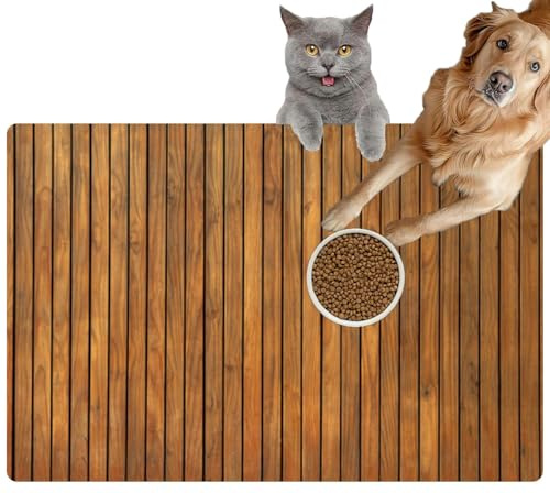 Pet Cat Dog Food Mat for Water Bowl Placemat for Sloppy Drinkers Vintage Brown Wood Blank Absorbent Rubber Back Feeding Mat for Floor Indoor 20x31in
