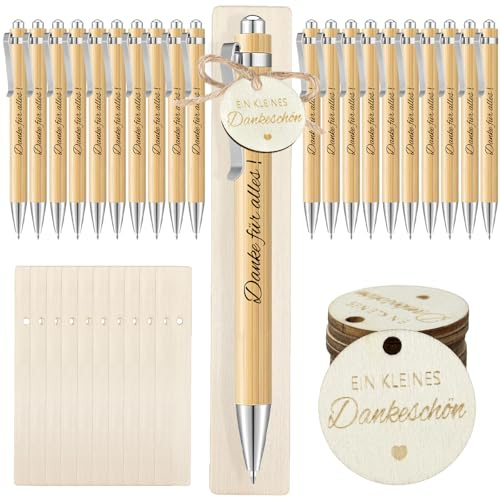 GYHWOFUL 20x Holz Kugelschreiber „Danke für Alles“ mit Anhänger & Schnur – Dankeschön Geschenk für Kollegen, Lehrer, Erzieherin – Abschiedsgeschenk, Kleine Weihnachtsgeschenke, Team Geschenk