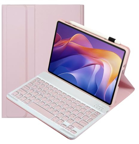 leleyo Funda Teclado Español Ñ para Xiaomi Redmi Pad 2 11 Slim Cover con Teclado inalámbrico magnético extraíble QWERTY para Redmi Pad 2(Rosa)