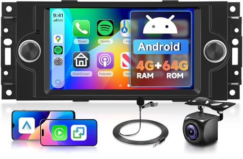 Hodozzy 4G+64G Android Autoradio für Jeep Wrangler Compass Grand Cherokee/Chrysler 300C/Dodge Ram/Chevrolet mit Carplay Android Auto, 6,2 Zoll Touchscreen 2 Din mit Navi Bluetooth WiFi, DSP, FM/RDS