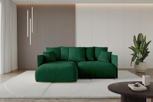 ALTDECOR Ecksofa mit Schlaffunktion und Bettkasten Corner Sofa Eckcouch Couch L-Form angeordnet Schlafcouch Ausziehbar Wohnlandschaft ONESK-L 216x177x42 Grün
