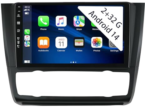 [2+32GB] 9 Zoll Android 15 Autoradio for BMW 1 Series E81 E82 E87 E88 2008-2012 Radio Carplay Stereo Wireless Car Play GPS Navi Bildschirm Bluetooth Navigation Player Touchscreen
