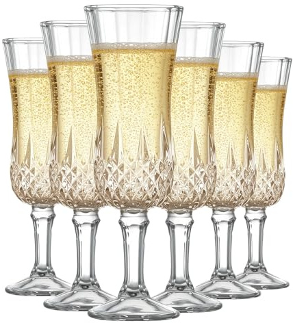 MYKAGS Gläser Set 6 162 ml Champagnerflöten, Vintage Stil, Wiederverwendbare Transparente Weingläser, Elegantes Design, Perfekt für Feierlichkeiten