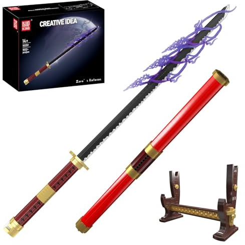 Mould King 10259 Glowing Samurai Sword Building Block Model, 1832+ Piece LED Light-Up Japanese Sword Display with Battery Box & Stand, Large-Scale Decorative Anime-Inspired Assembly Model