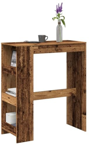 XinZaphrisal Bartisch mit Regal Altholz-Optik 90x40x103,5 cm Holzwerkstoff mit 3 Ablagen für Stauraum, Stehtisch für Küche Wohnzimmer Essbereich, langlebiges Möbelstück mit Wandhalterung