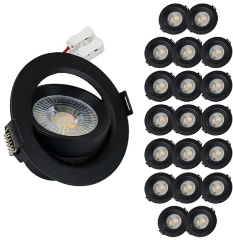 LUXULA 20 Stück LED Einbaustrahler Schwarz dimmbar 7W 600lm, CCT | CCT 3000K 4000K 6500K einstellbar, schwenkbar, 38° Spotlight, Einbaumaß 75mm, LED Deckenspot 230V für Bad/Küche
