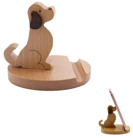 Cohentbliss Support de Téléphone Portable, Support pour Tablette, Supports pour Smartphone en Forme Chien, Universal Cell Phone Holder, Décoration de Table Créative (Couleur Bois)