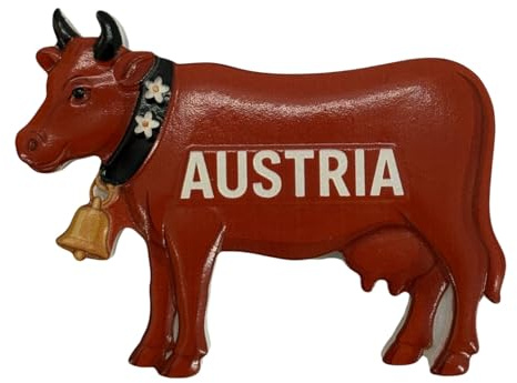 Kühlschrankmagnet Souvenir – Austria Kuh Motiv mit Glocke, 3D Magnet – Reiseandenken Mitbringsel & Geschenkidee