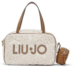 Liu Jo Borsa Bauletto Ferielle M in Pizzo con Charm Portamonete, Cream, 26x12x16 cm, Tracolla Regolabile