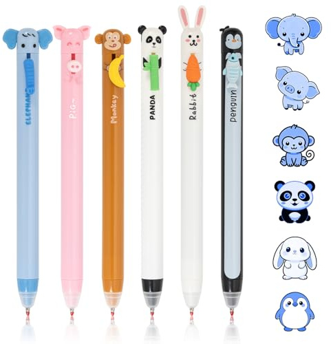 Zouwel 6er Set Klicken Radierbare Stifte mit Tiermotiven Designs | 0.7mm Spitze Blau Radierbarer Kugelschreiber für Schule & Geschenk zu Schulanfang