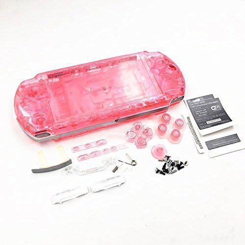Perfect Part: Ersatz-Gehäuse mit Tasten für Sony PSP 3000, Transparent/Pink, Glas, 1