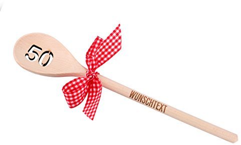 Herz & Heim® Löffel aus Holz zum 50. Geburtstag mit Gravur des Griffes
