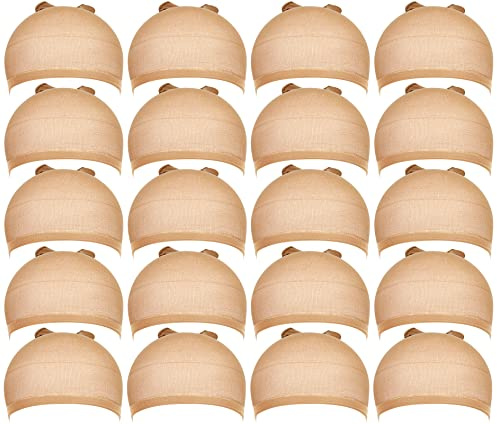 Teenitor 20pcs Stocking Caps for Wigs, Beige Wig Cap for Women, Stretchy Nylon Wig Cap