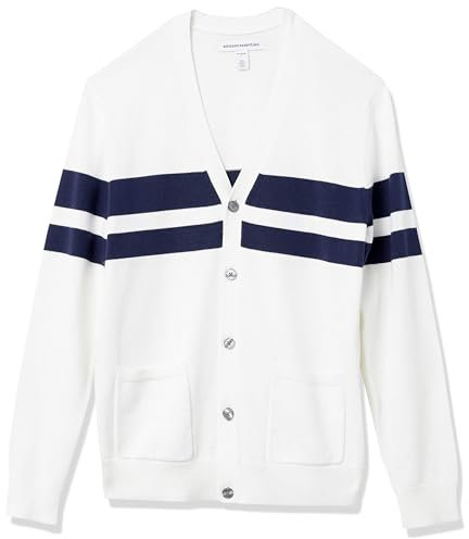 Amazon Essentials Herren Strickjacke aus Baumwolle, Marineblau Weiß Rugby-Streifen, XXL