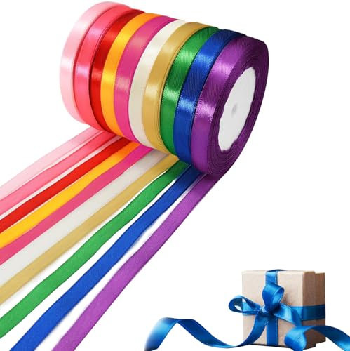 10 Stück Satinband,10mm Breit geschenkband satin,Geschenkband set Schleifenband bastelband Ringelband für Weihnachten Geschenkverpackung Hochzeit und Weihnachtsdekoration Party