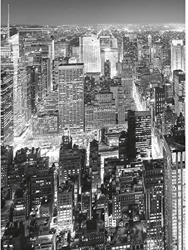 Skyline Bildtapete 3D | Schwarz weiß Fototapete New York bei Nacht | Küchen und Schlafzimmer Tapete mit Stadt Motiv modern